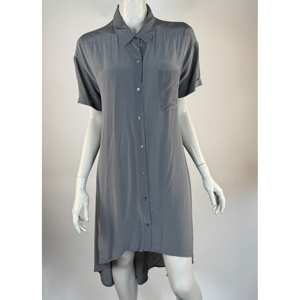 Eileen Fisher Washable Silk Tunic Shirt Dress Women M? Button-up Short Sleeve